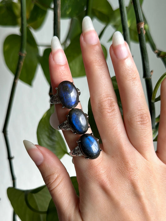 Cobalt Blue Labradorite Adjustable Ring