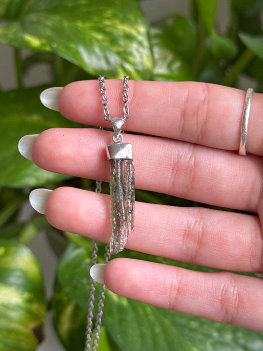 Raw Moldavite 925 Sterling Silver Necklace