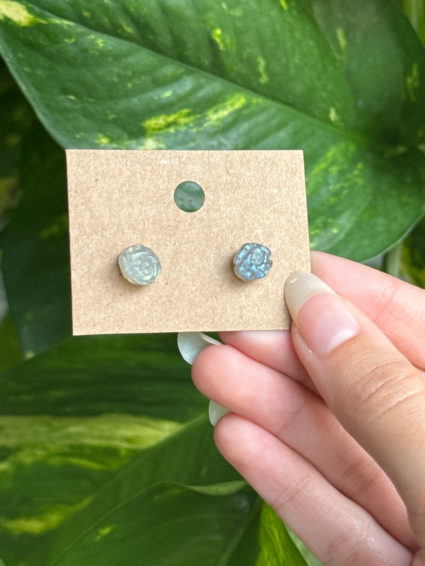 Labradorite Rose Stud Earrings