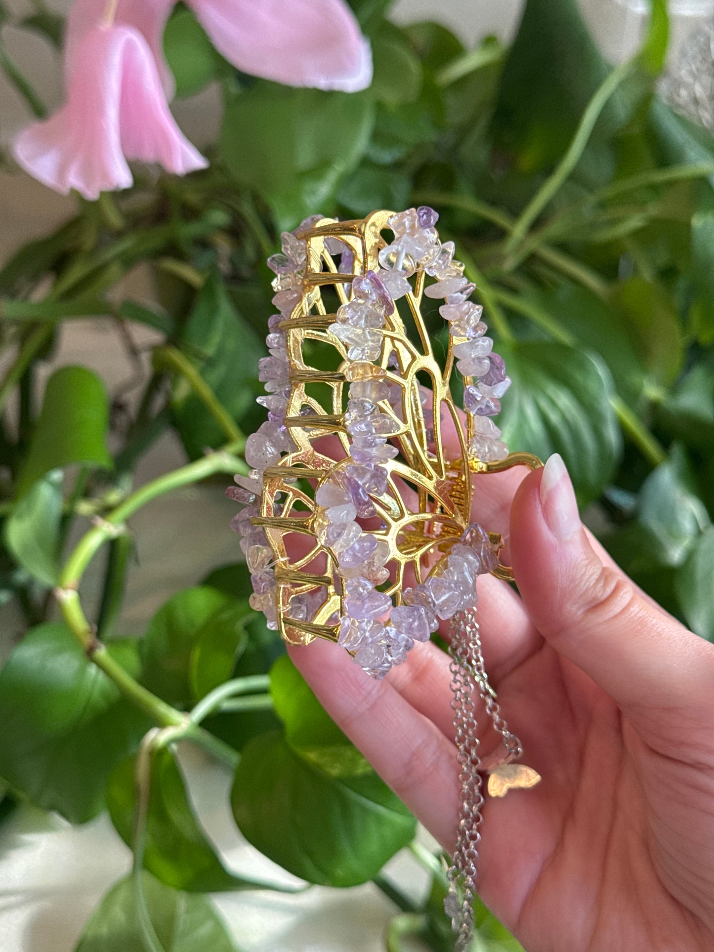 Ametrine Gold Butterfly Hair Claw Clip