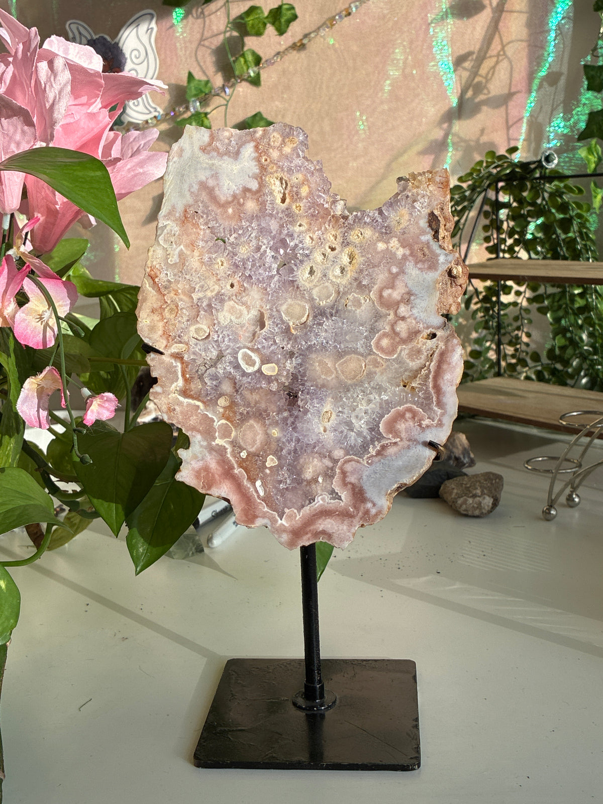 Druzy Pink Amethyst & Flower Agate Statement Piece