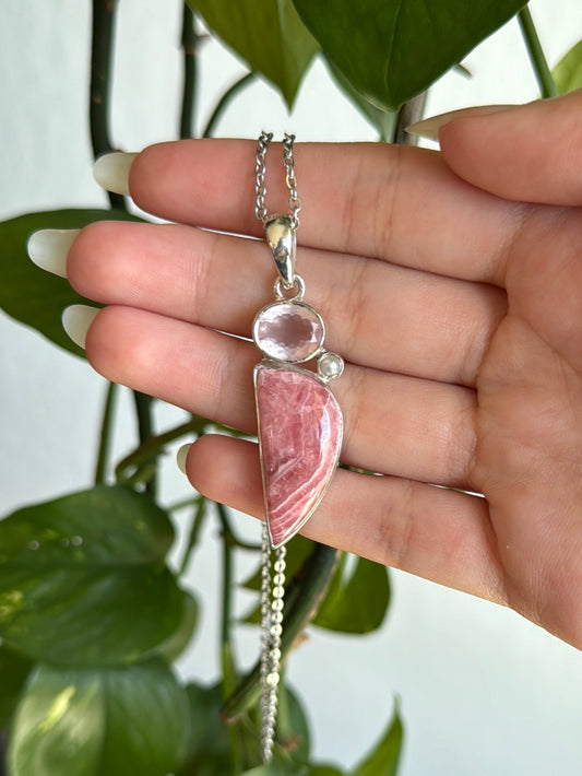 Rose Quartz & Rose Quartz & Pearl Collectors Statement 925 Sterling Silver Necklace