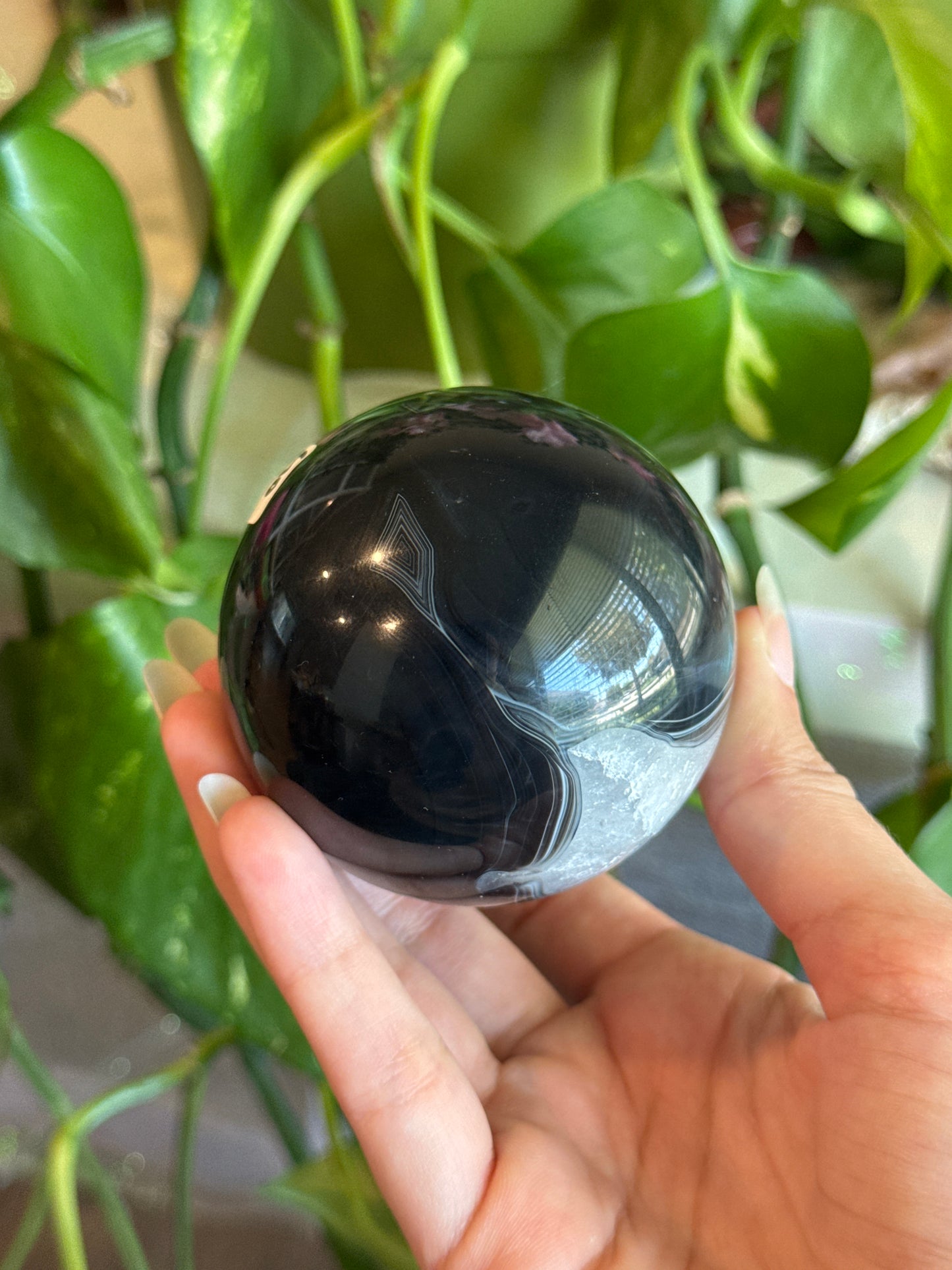 Moody Banded Black Agate & Quartz Sphere A