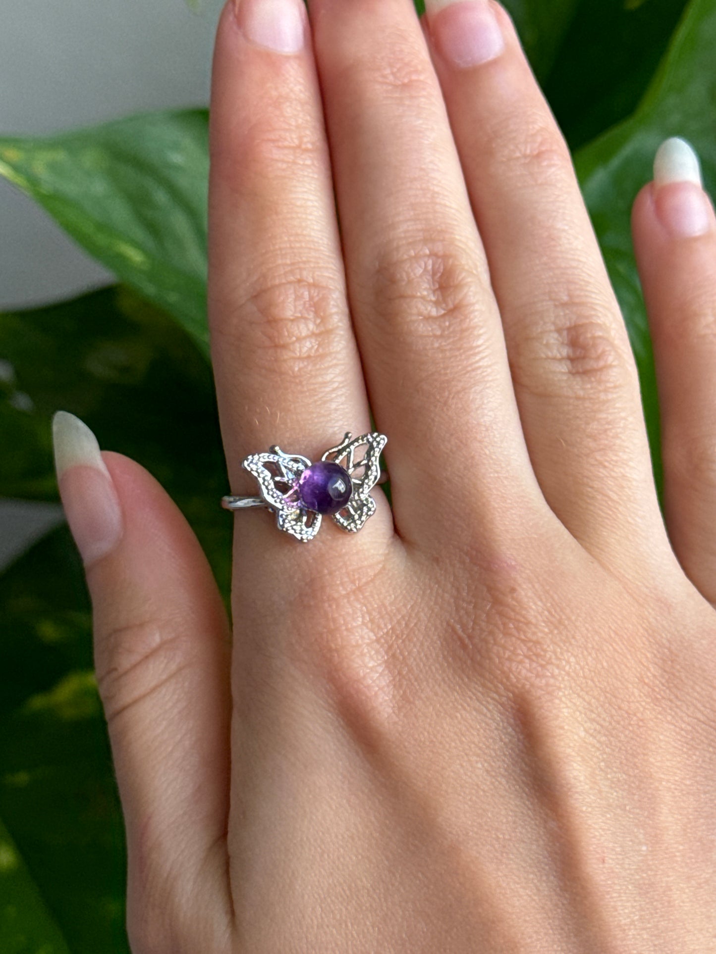 Amethyst Butterfly Adjustable Ring