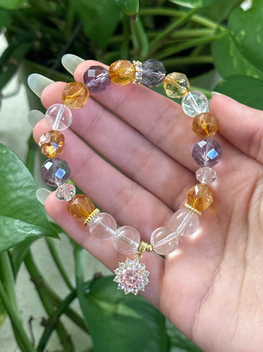 Amethyst & Golden Amethyst with Clear Quartz Bracelet