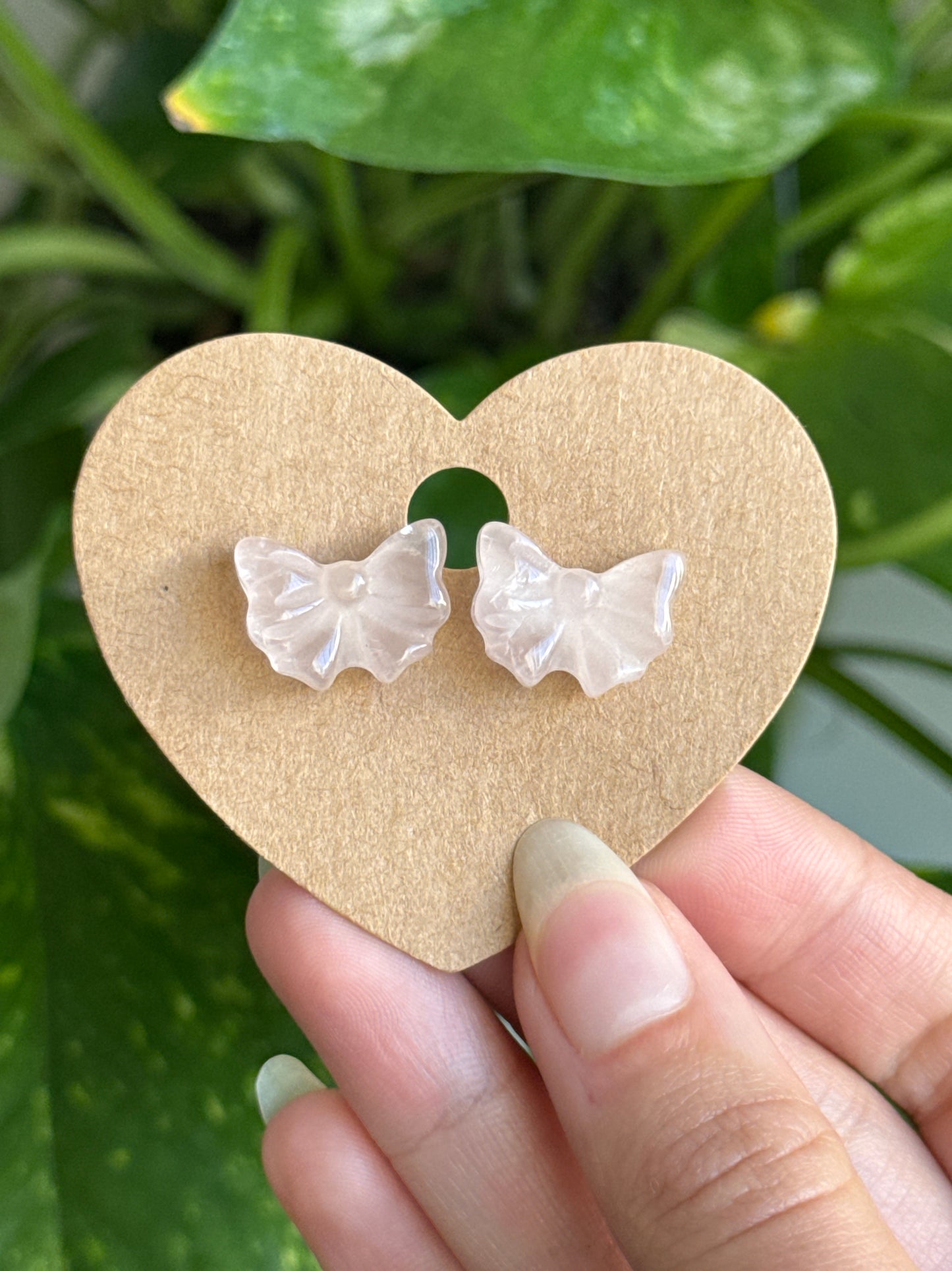 Rose Quartz Bow Stud Earrings