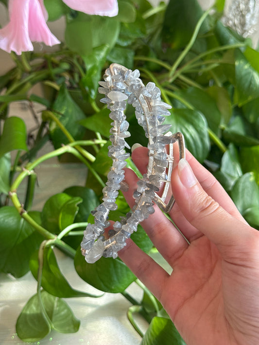 Labradorite Large Silver Crescent Hair Clip