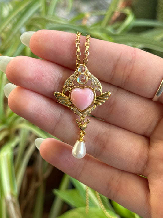 Pink Queen Conch Shell & Pearl Gold Vermeil 925 Necklace