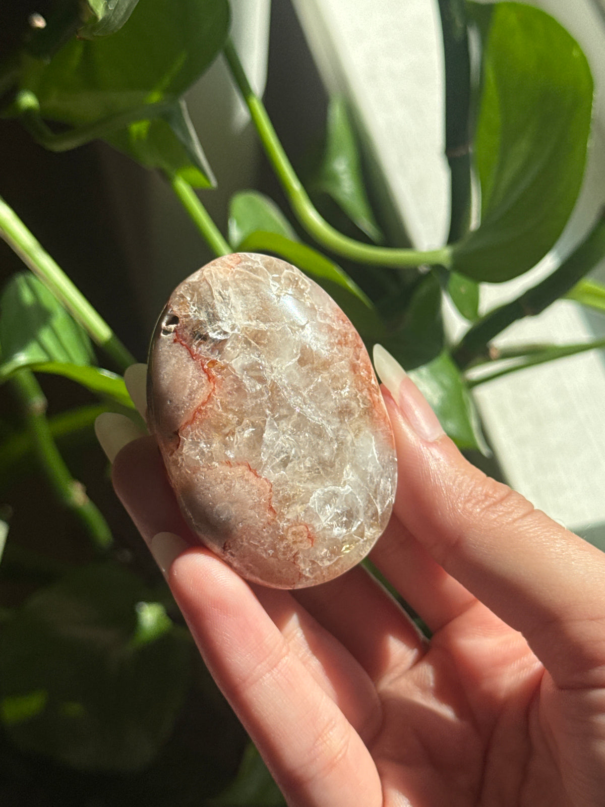 Pretty Pink Amethyst & Flower Agate & Quartz Palmstone
