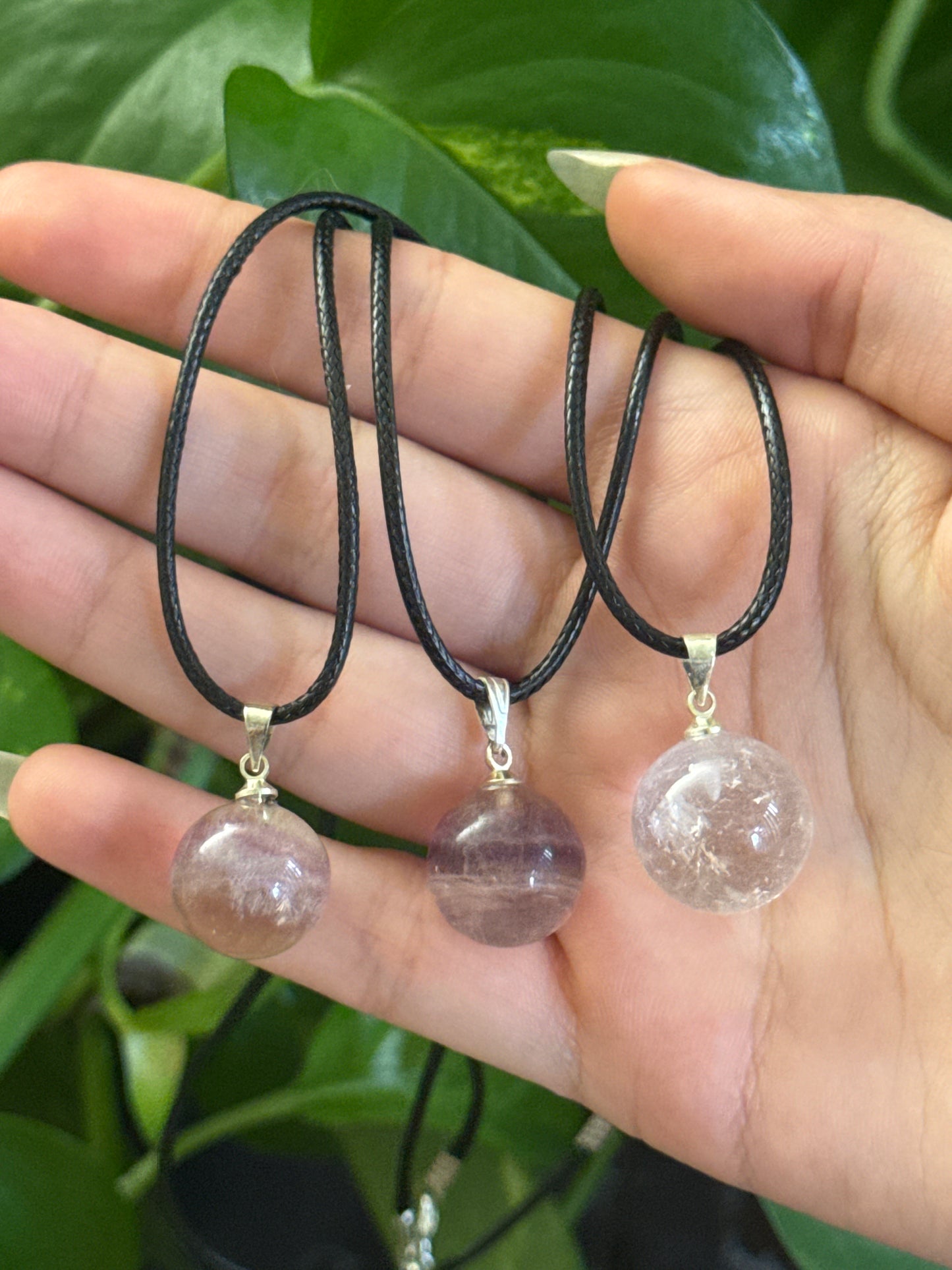 Fluorite Sphere Black Cord Necklace