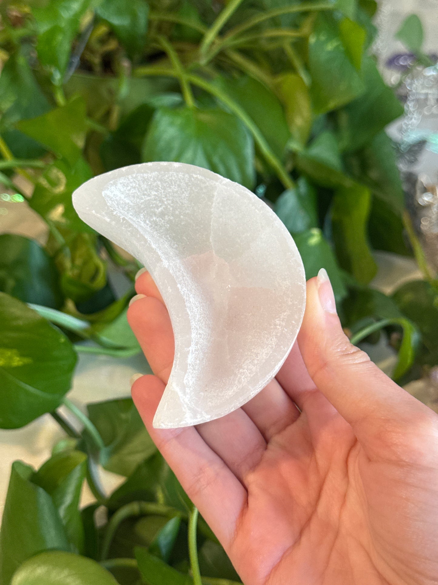 Selenite Satin Spar Moon Bowl (Smaller Size)