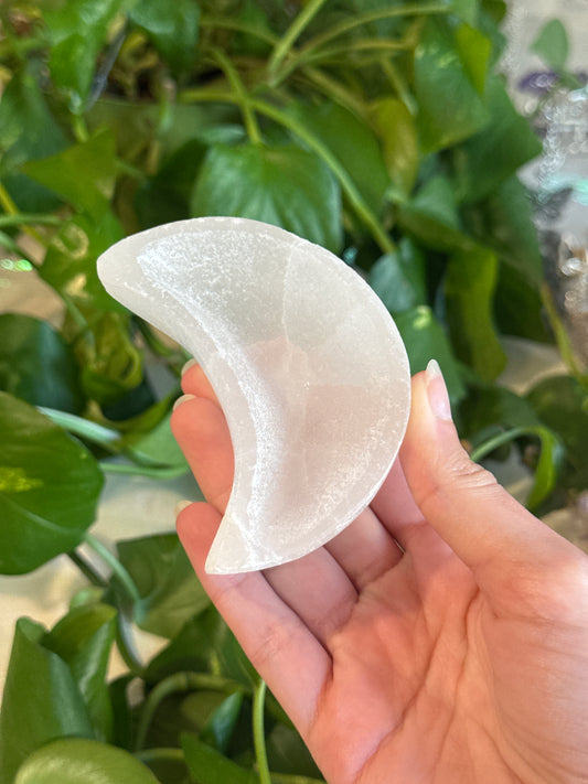 Selenite Satin Spar Moon Bowl (Smaller Size)