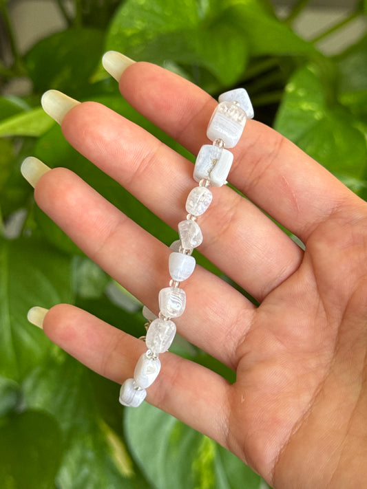 Blue Lace Agate Chip Adjudtable Bracelet