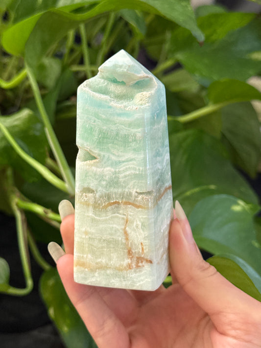 Druzy Pistachio Calcite Obelisk