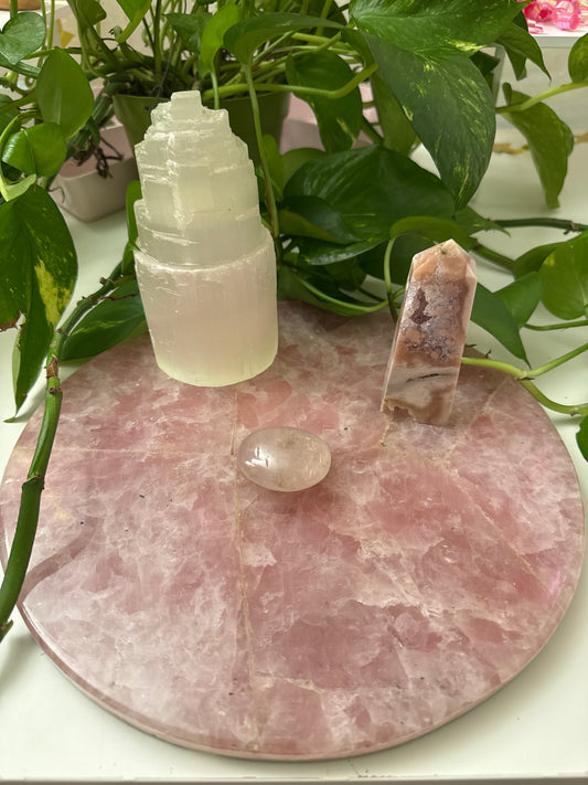 XL Rose Quartz Circular Display Tray