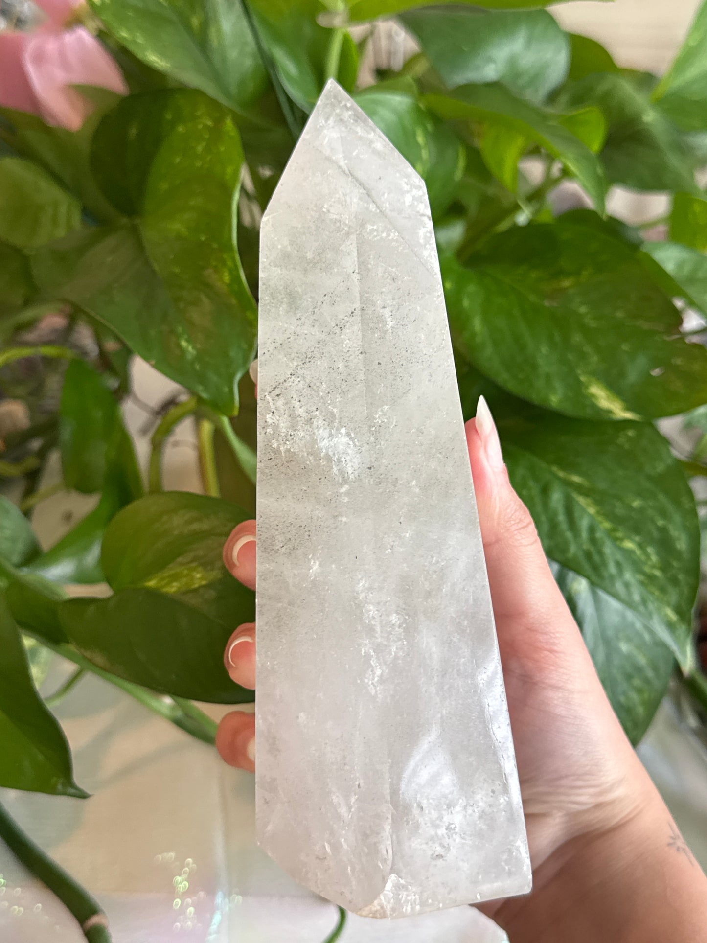 Unique Sharp Banded Phantom Garden Quartz Large Statement Tower