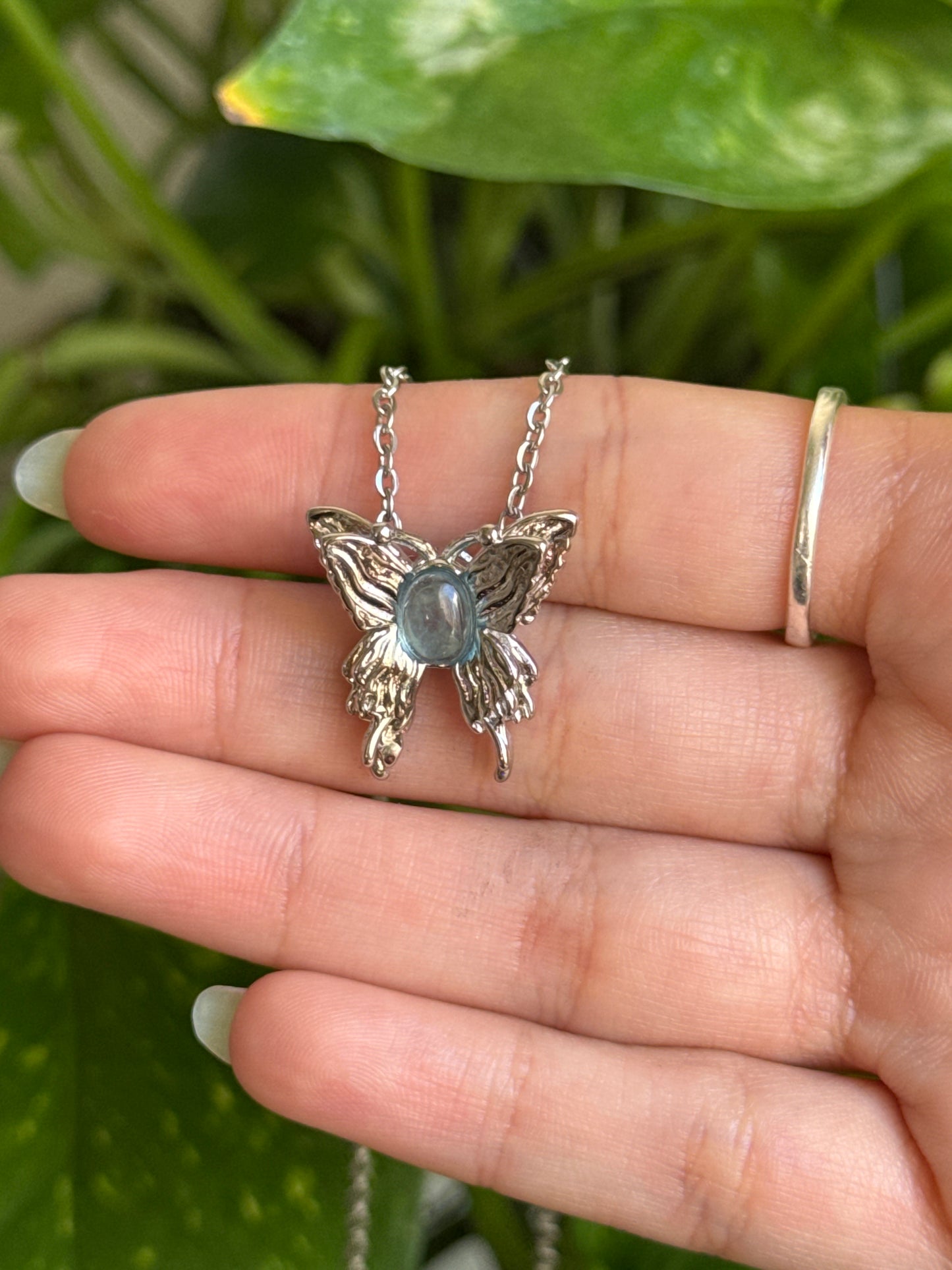 Aquamarine Butterfly Necklace