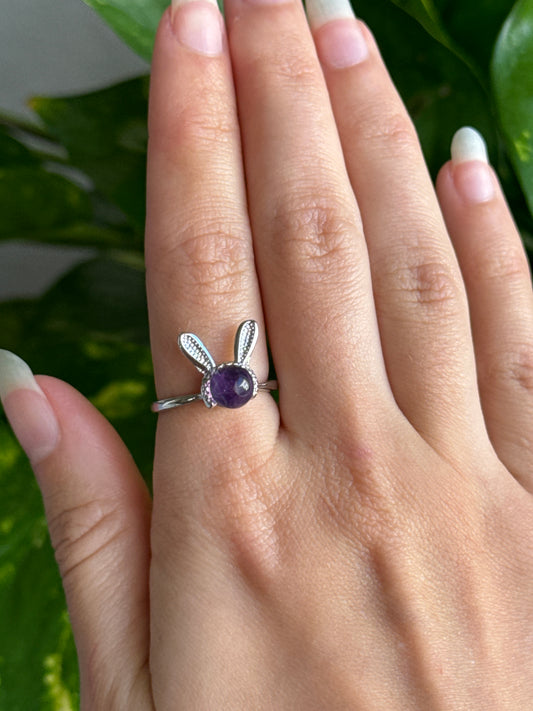 Amethyst Bunny Adjustable Ring