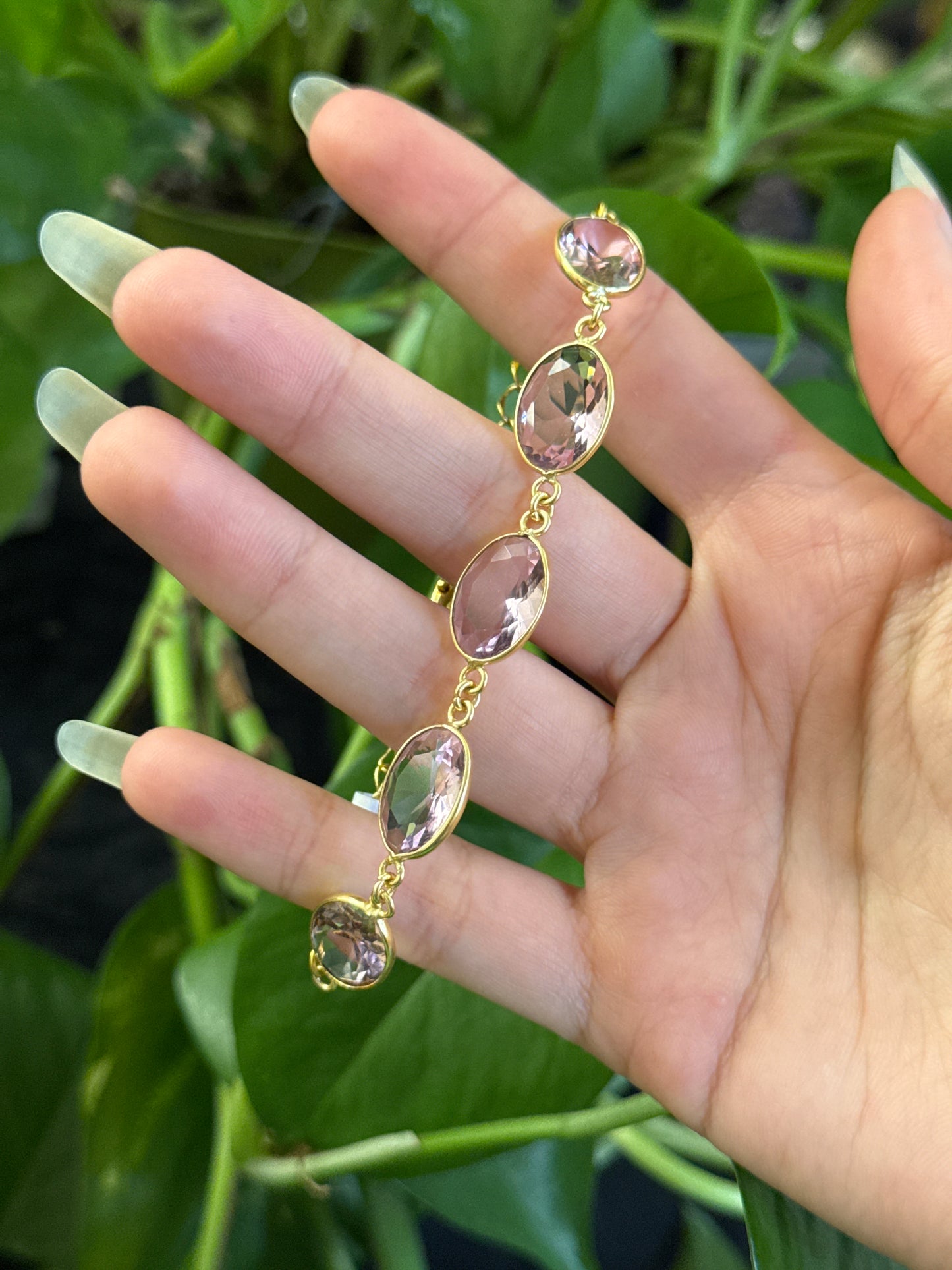 Faceted Pink Topaz Adjustable Gold Bracelet