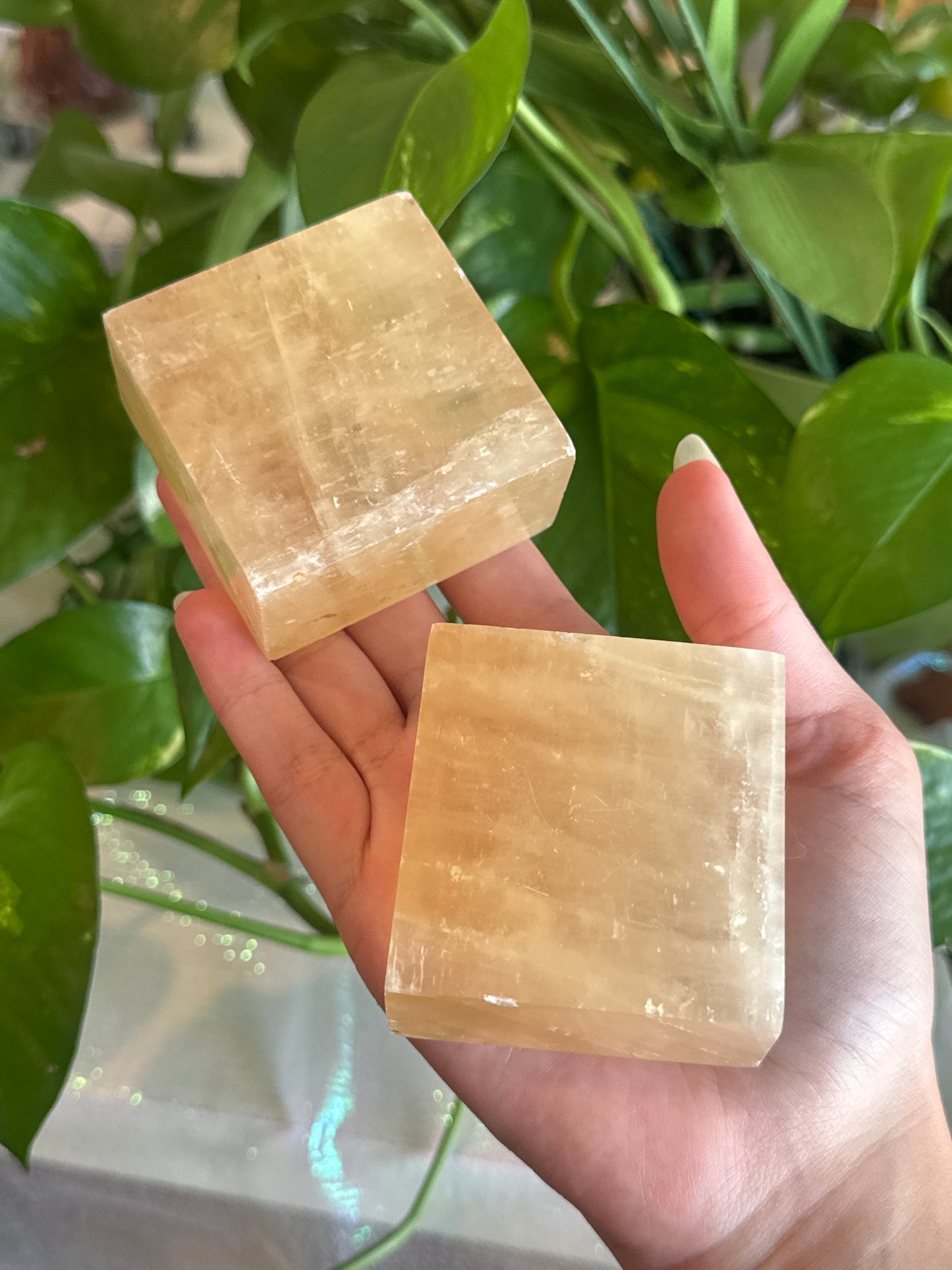 Intuitively Pick Honey Calcite Cube