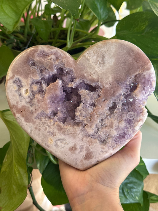 Statement Pink Amethyst & Amethyst & Quartz Druzy Heart