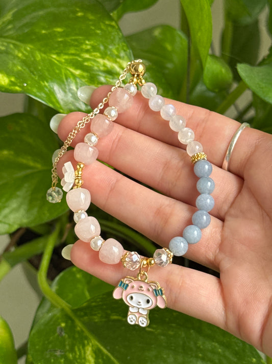 Rose Quartz & Moonstone & Angelite My Melody Adjustable Gold Bracelet