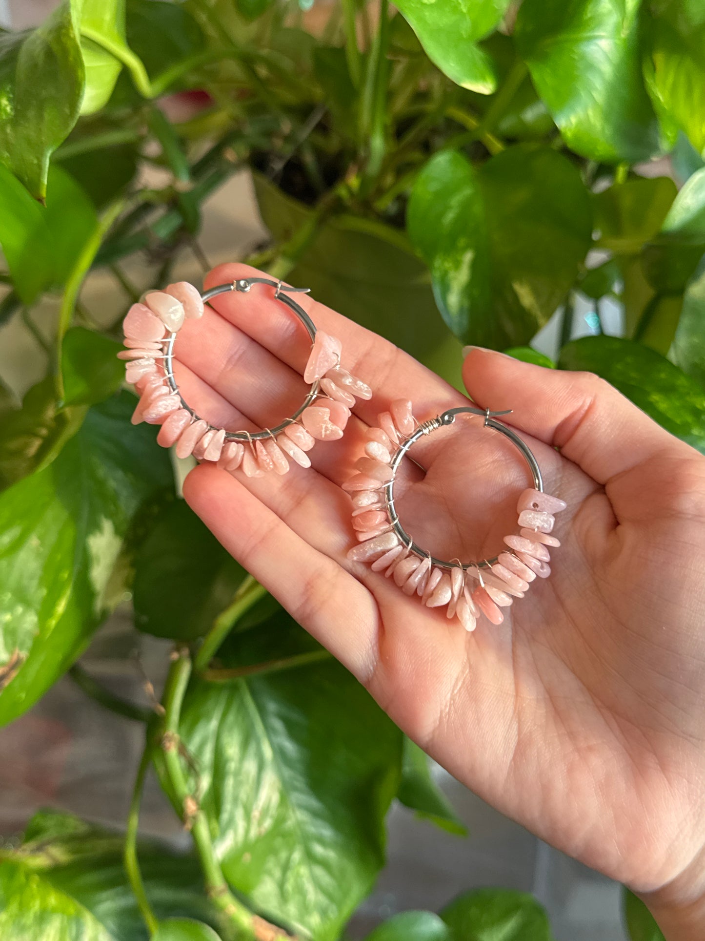 Pink Opal Hoop Earrings