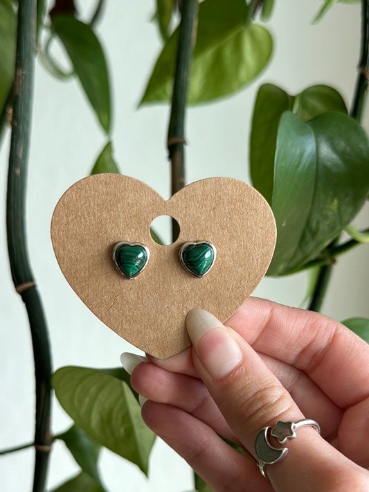 Malachite Heart Earrings