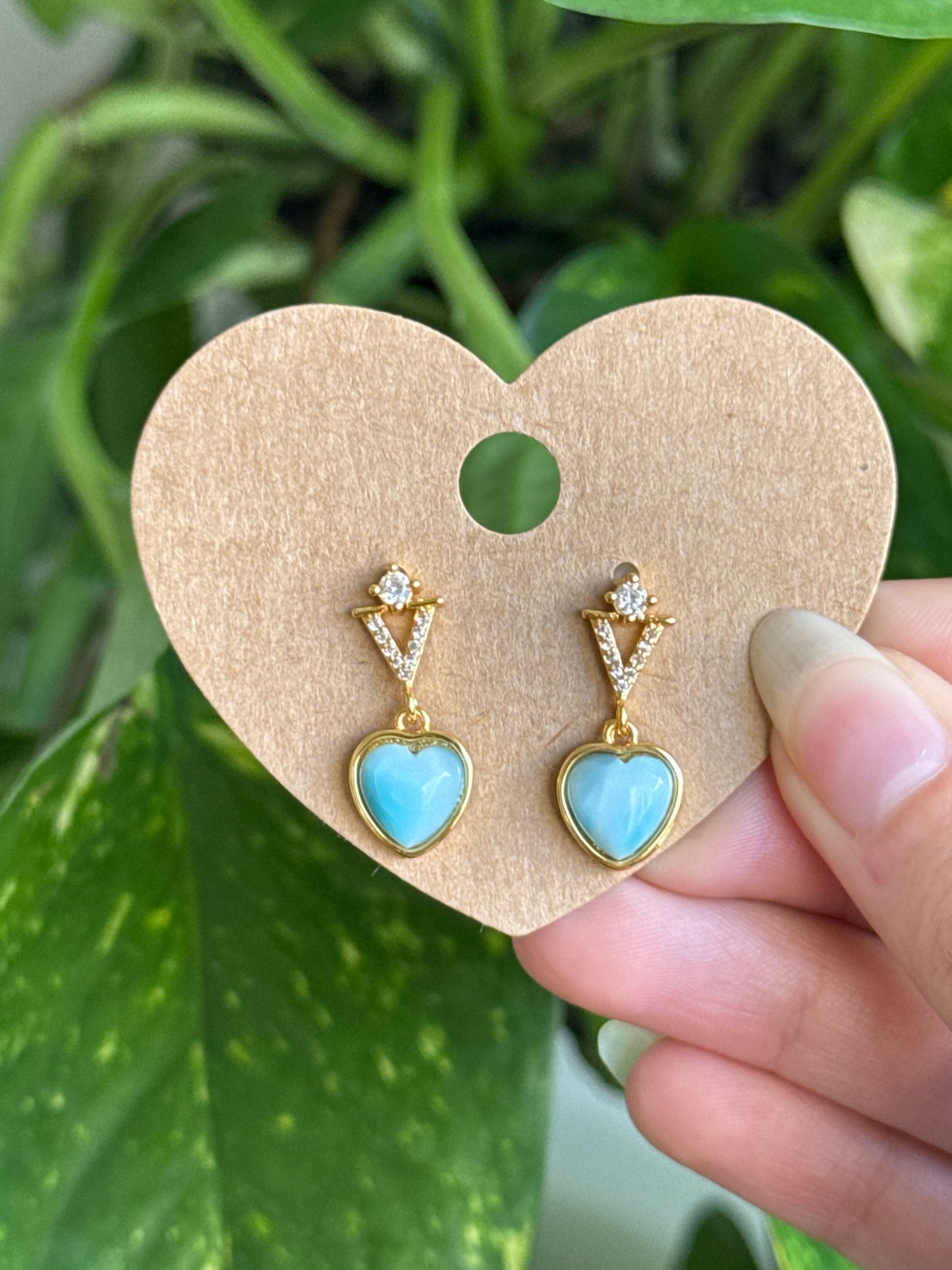 Hemimorphite Heart Earrings