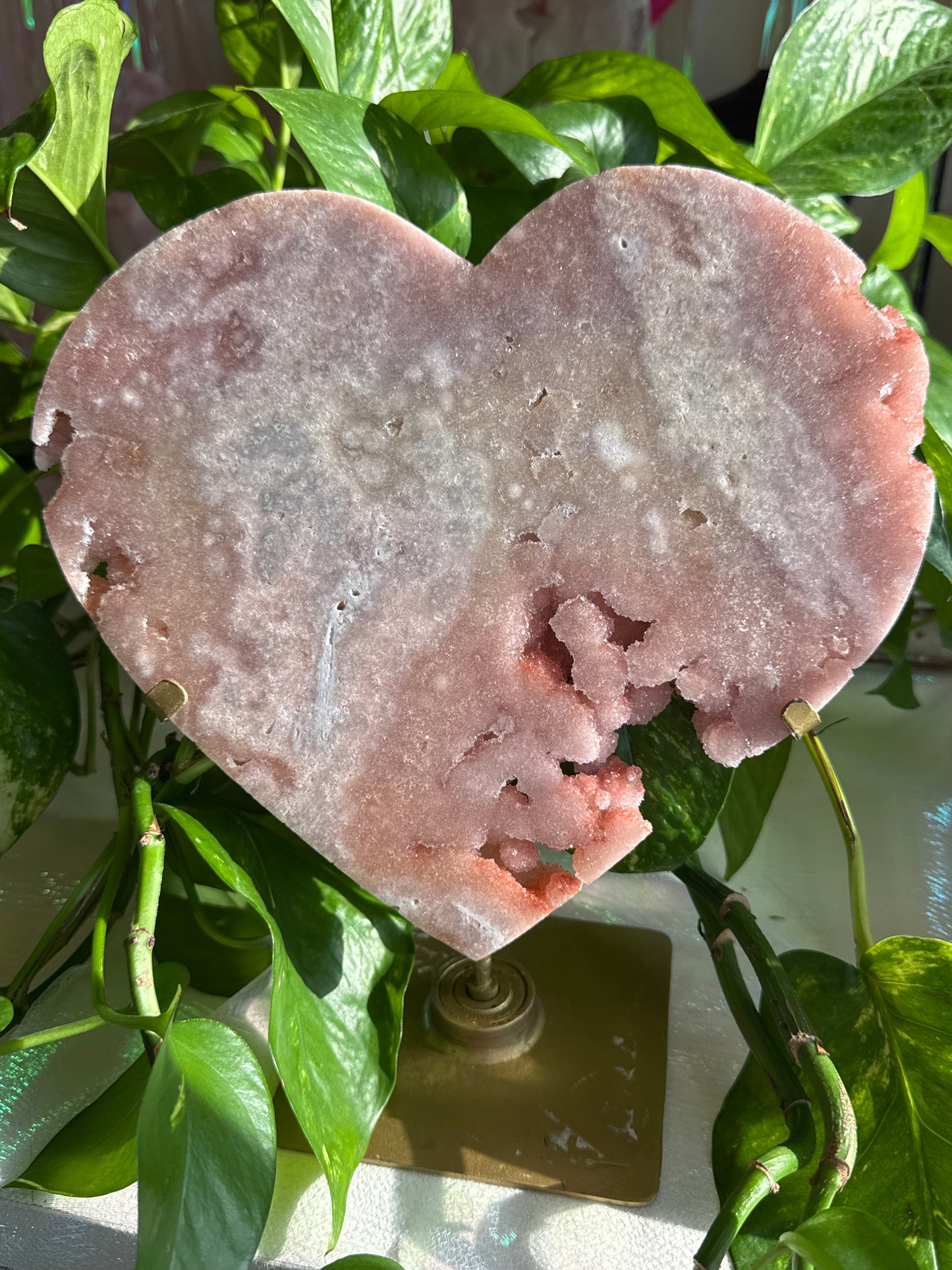 Statement XL Pink Amethyst Druzy Heart on Spinning Stand