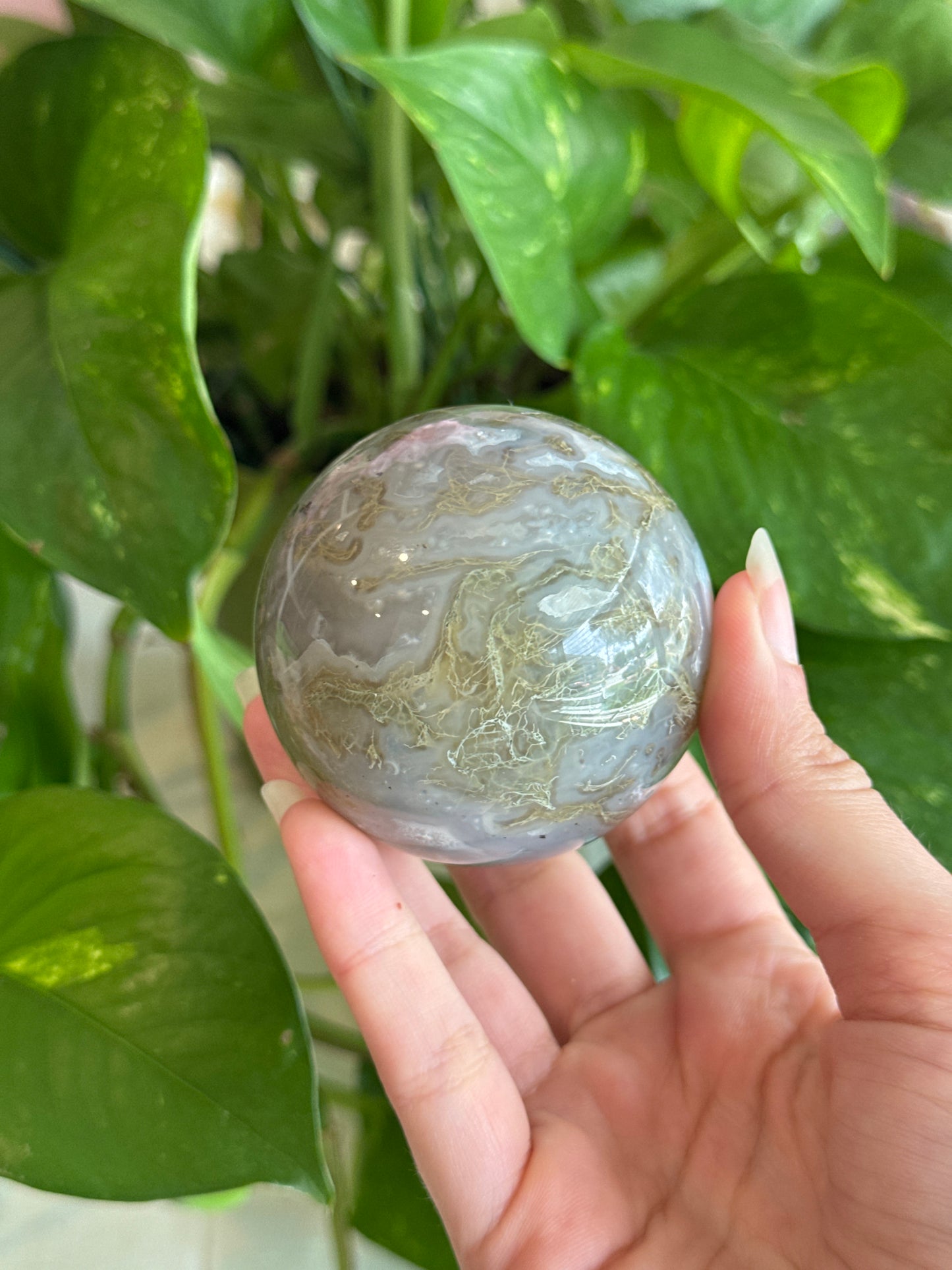 Moody Blue Moss Agate Sphere with Dendrites