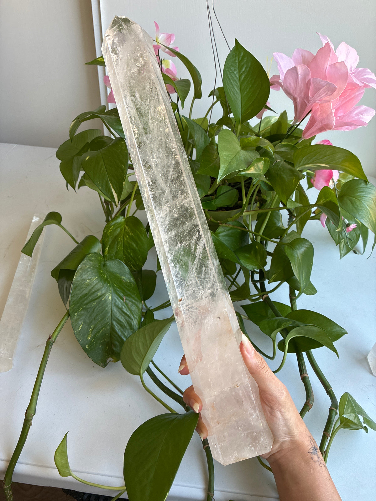 HUGE 17.5” Clear Quartz Tower with Rainbows Imperfect