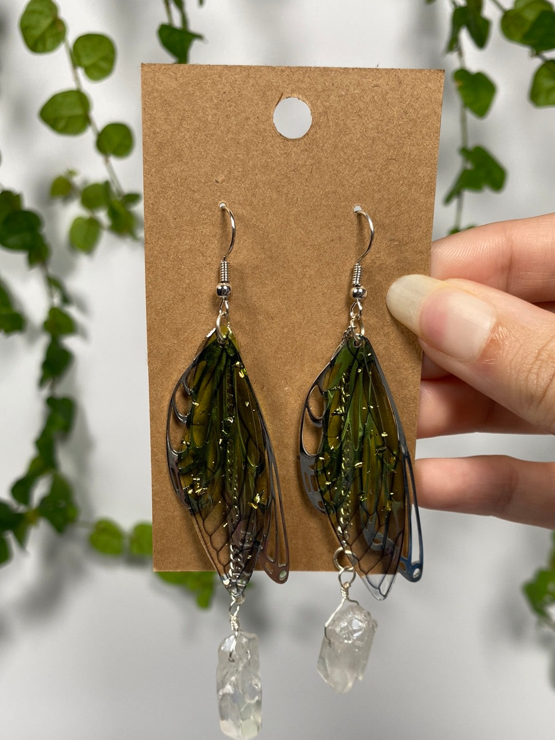 Green Fairy Wing Earrings