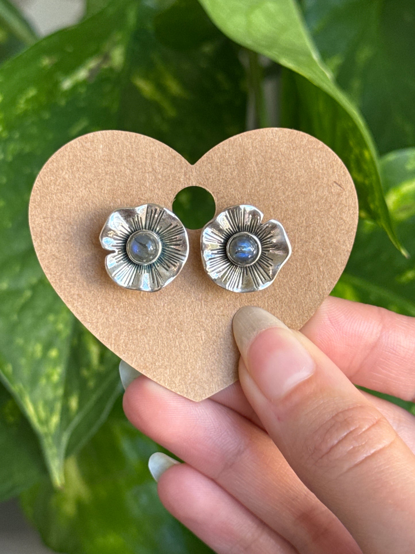 Labradorite Flower 925 Sterling Silver Earrings