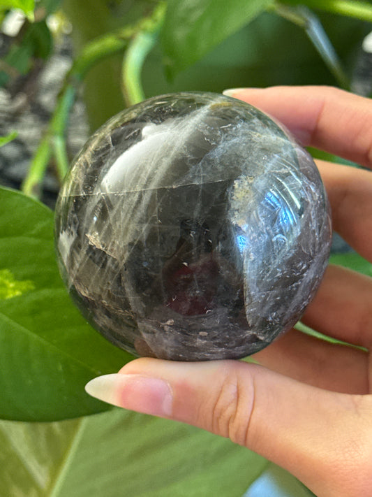 Black Moonstone Sphere 62mm *see vid for rainbows*
