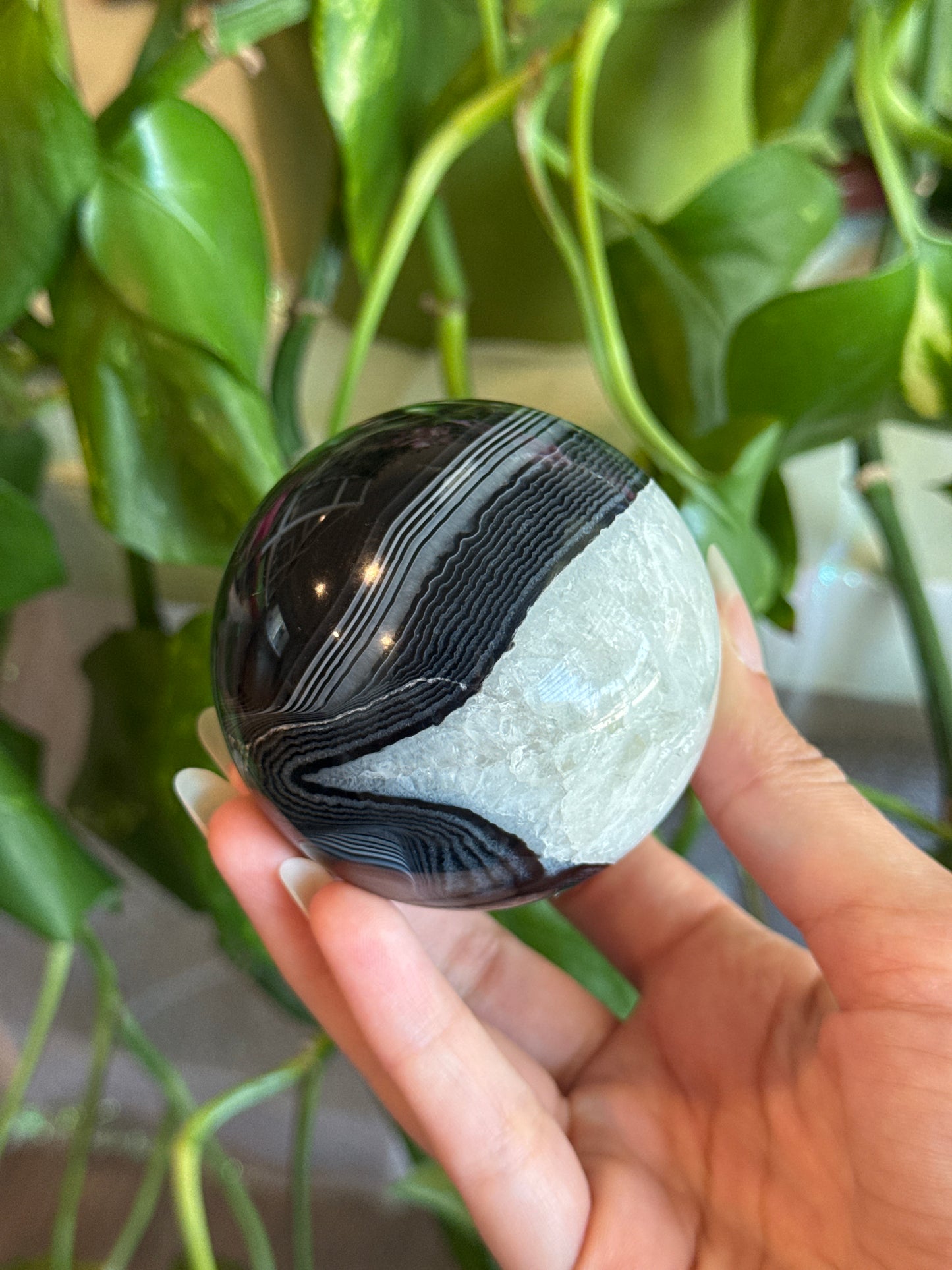 Moody Banded Black Agate & Quartz Sphere B