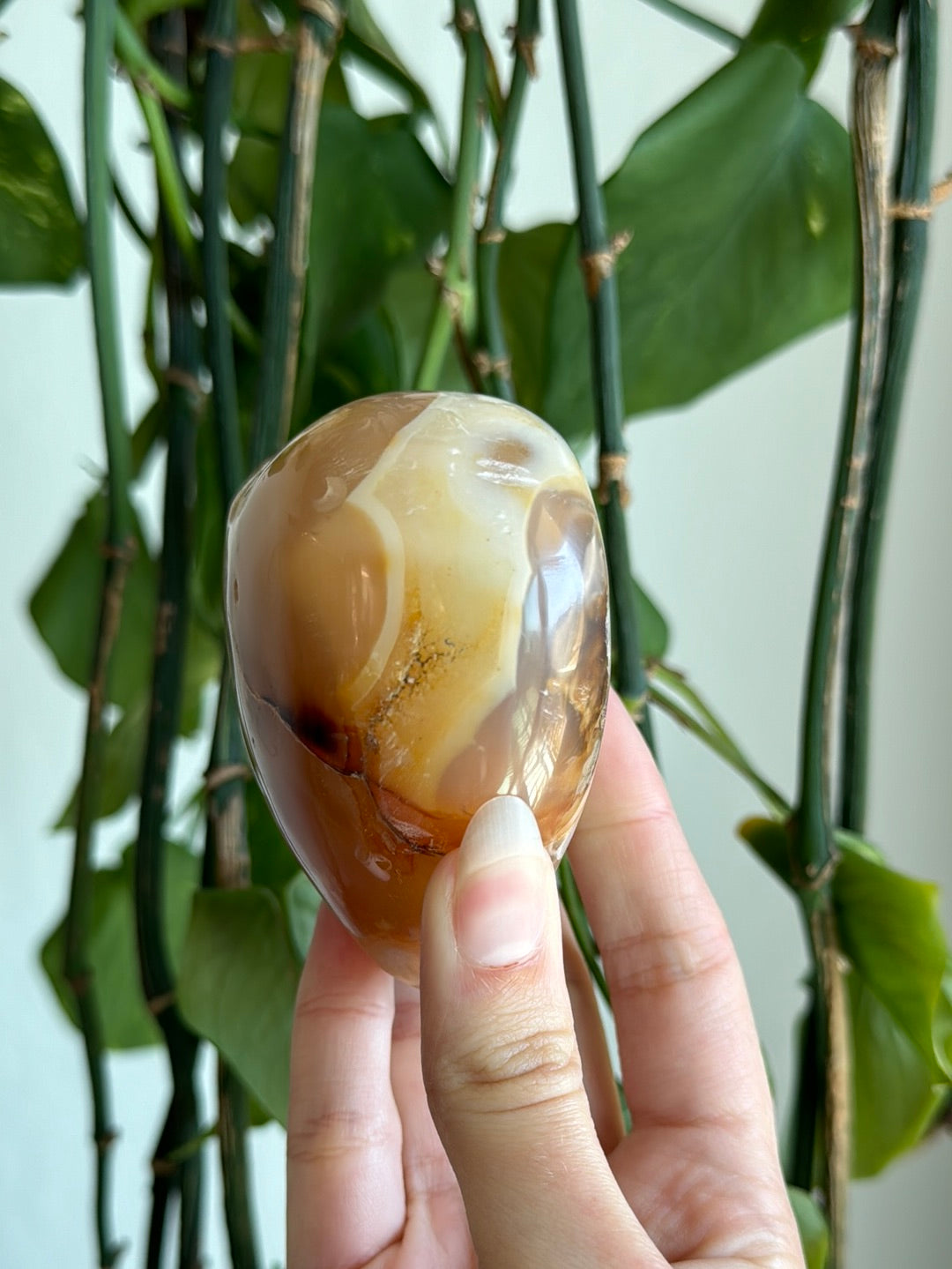 Peachy Flower Agate Heart