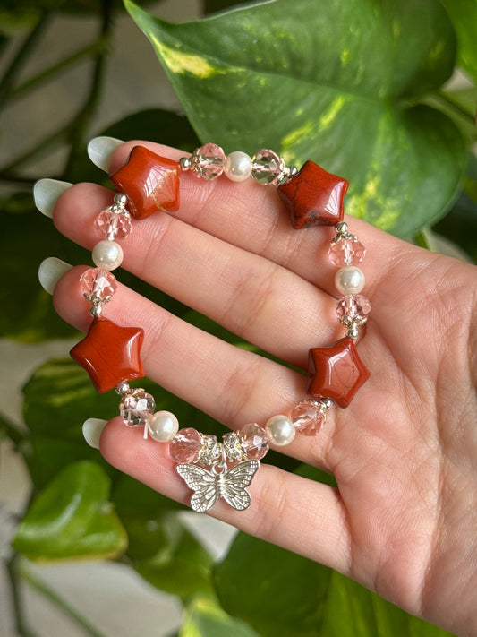 Red Jasper & Pearl Star Bracelet