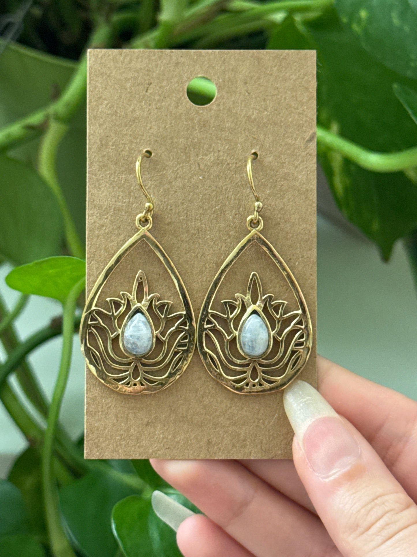 Moonstone Lotus Teardrop Earrings