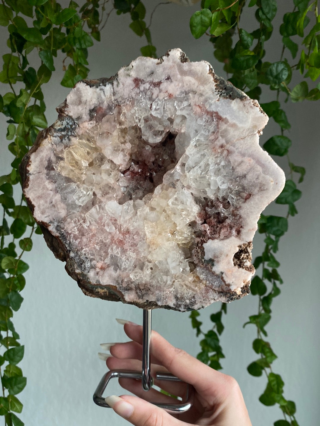 Huge Pink Amethyst Geode Slab On Stand (2.4lbs)