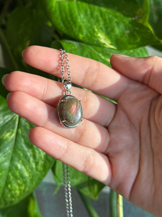 Pink Labradorite Oval Necklace