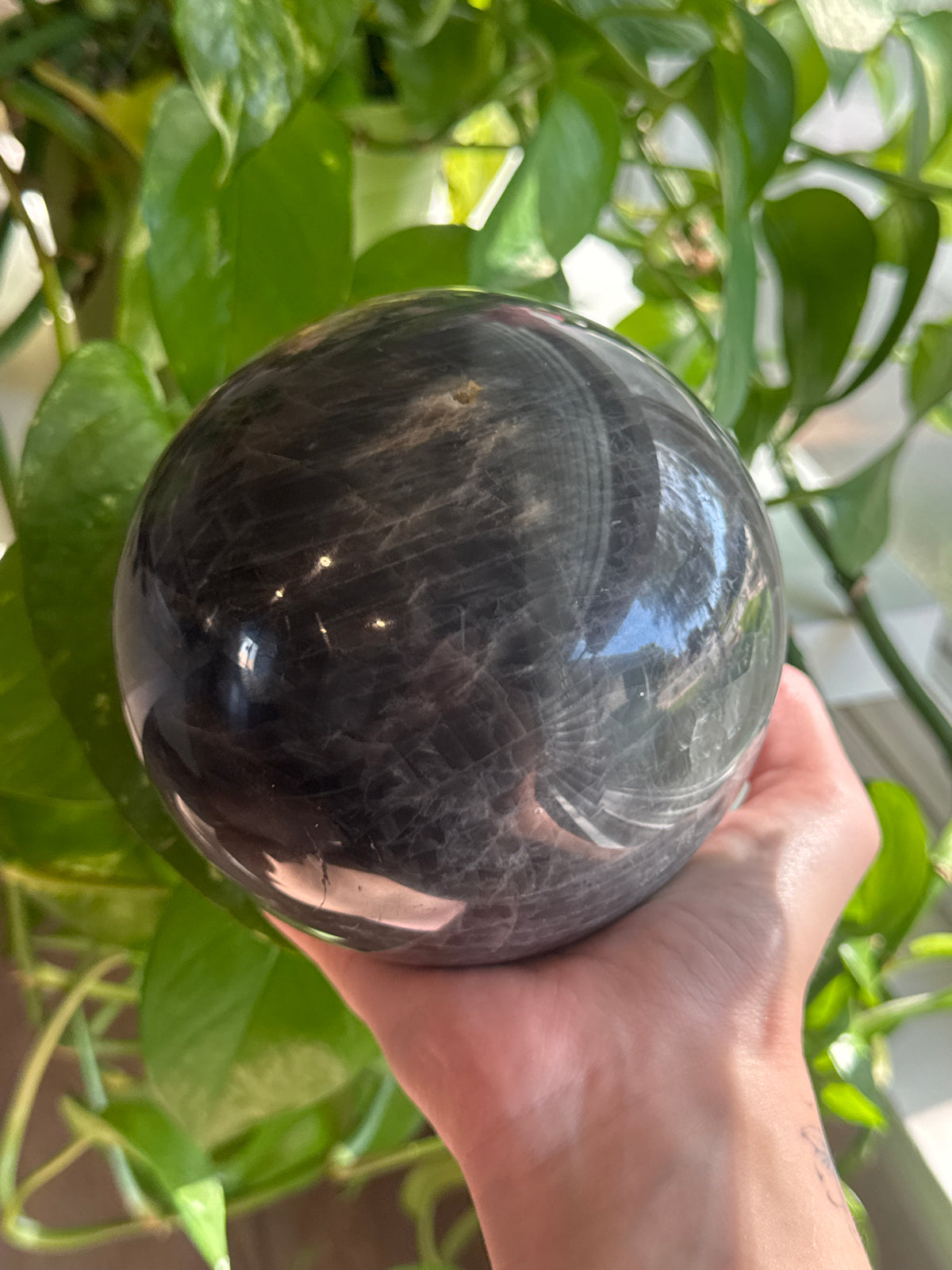 Statement SUPER Flashy Black Moonstone Sphere with Dual Flash