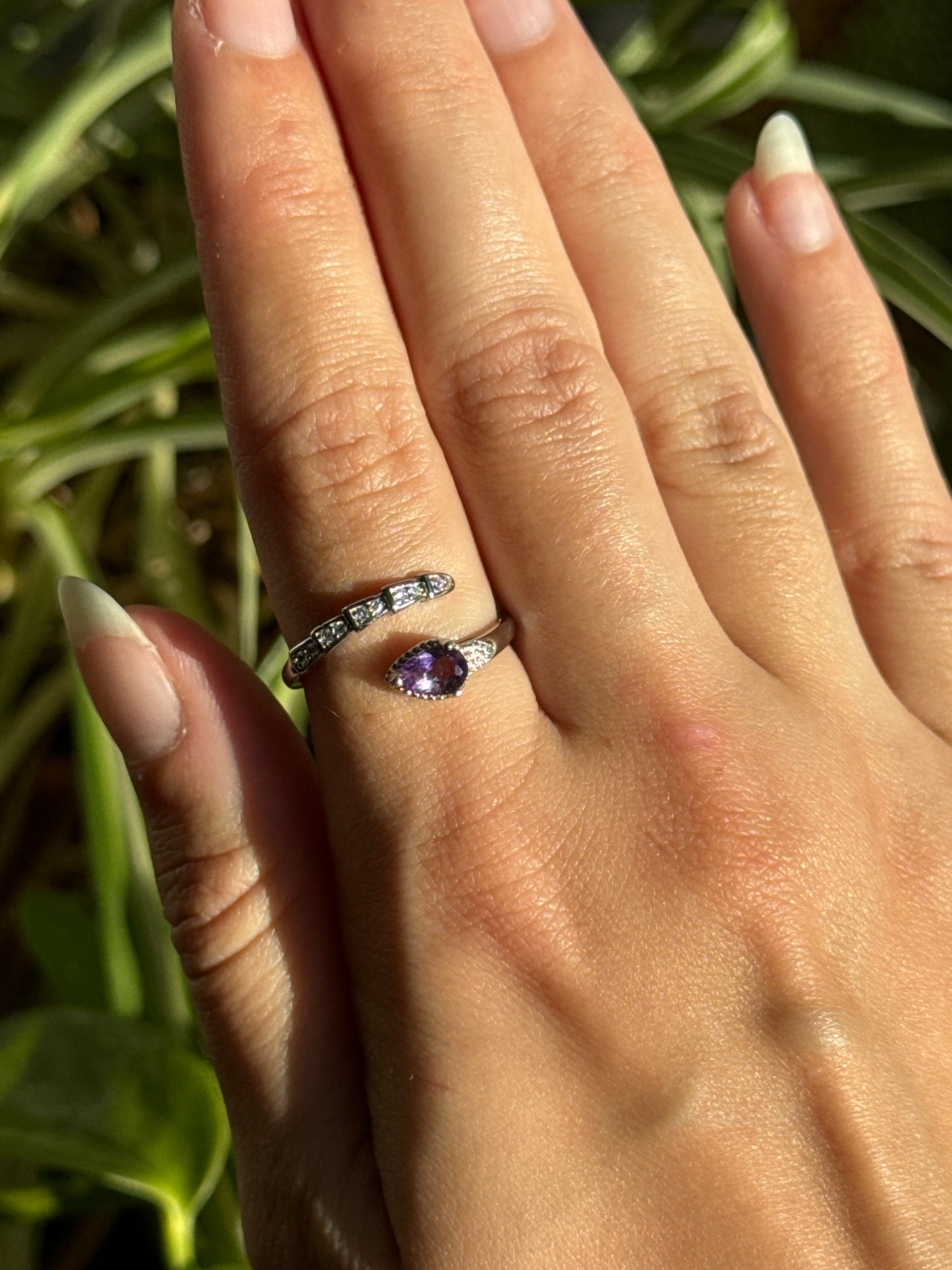 Amethyst Snake Adjustable Ring