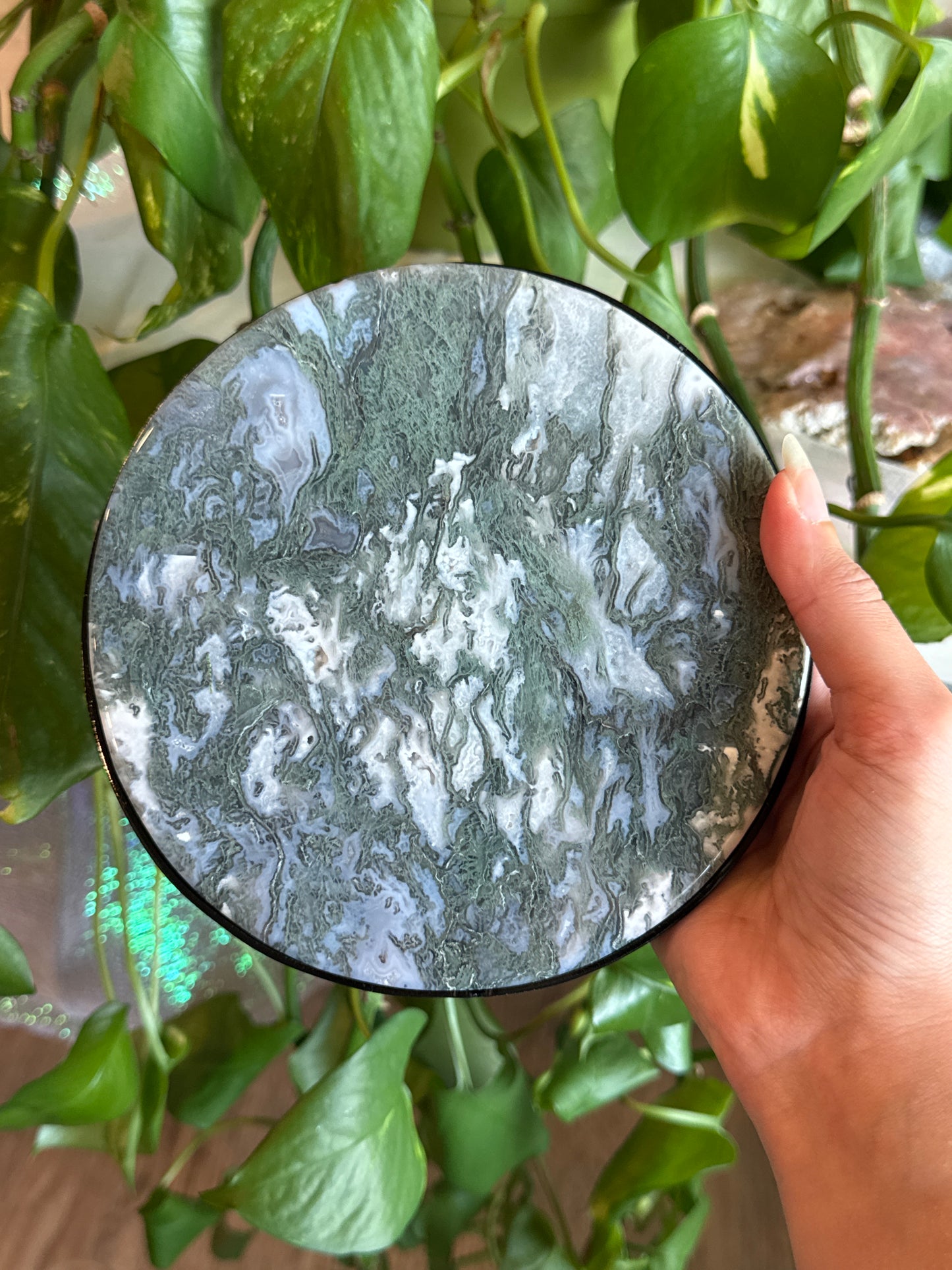 Spinning Moss Agate Display Stand *see vid for movement*