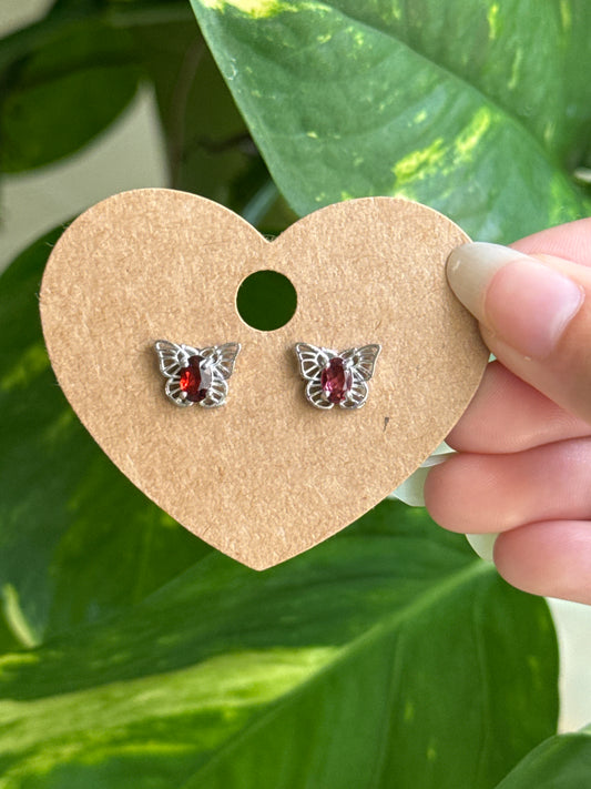 Garnet Butterfly Stud Earrings