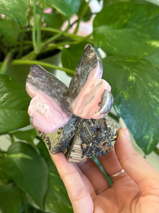 Hand Carved Peruvian Pink Opal Butterfly on Cubic C