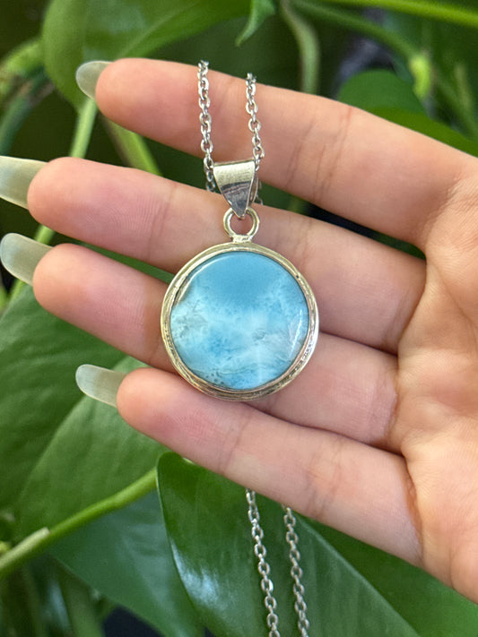 Statement Larimar 925 Sterling Silver Necklace