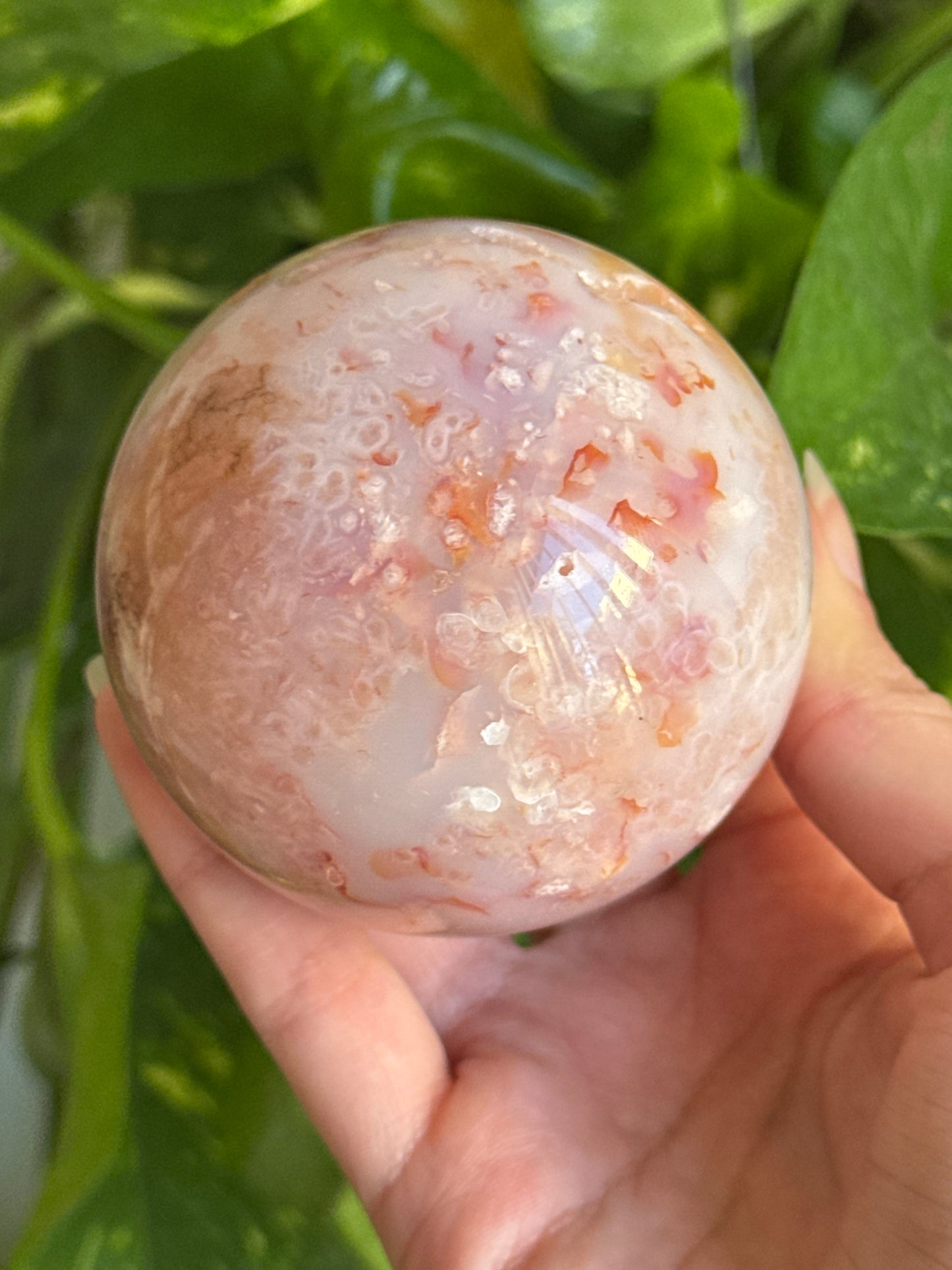 Dreamy Peachy Pink Flower Agate Sphere 65mm