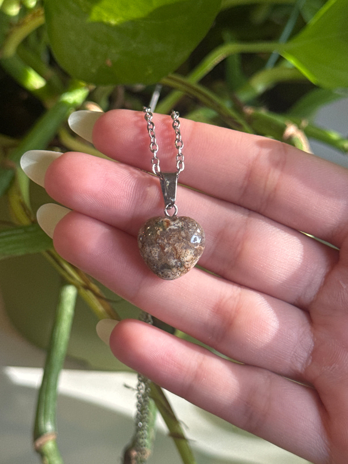 Moody Sea Jasper Heart Necklace