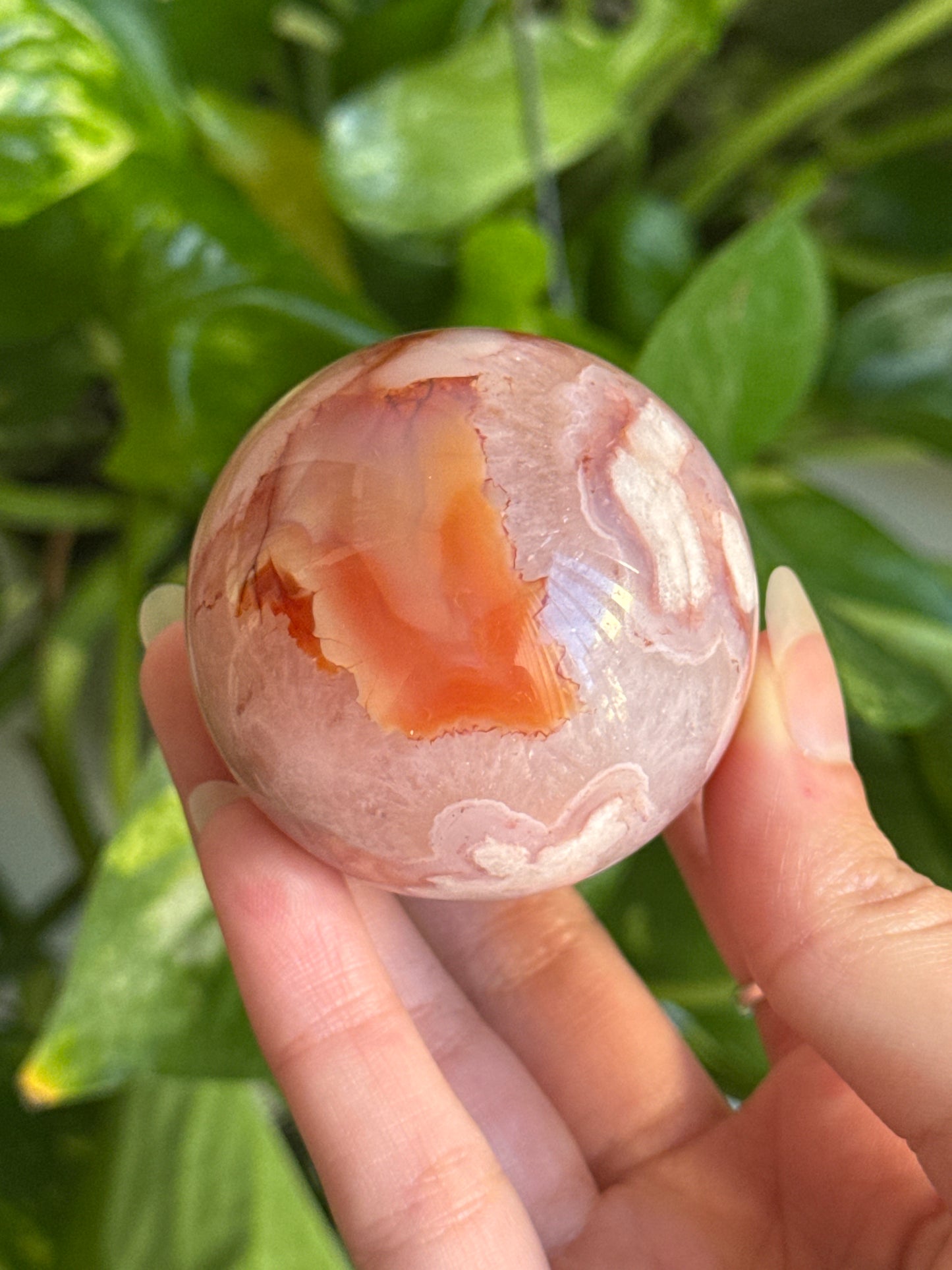 Dreamy Peachy Pink Flower Agate & Carnelian Sphere 47mm